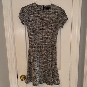 Aqua Black and Gray Textured Flouncy Mini Dress